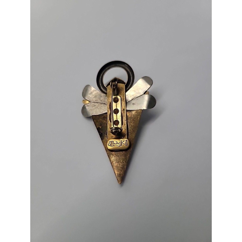 Vintage Treska Angel Brooch Pin Mixed Metal Halo Geometric Religious Signed - Picture 7 of 12